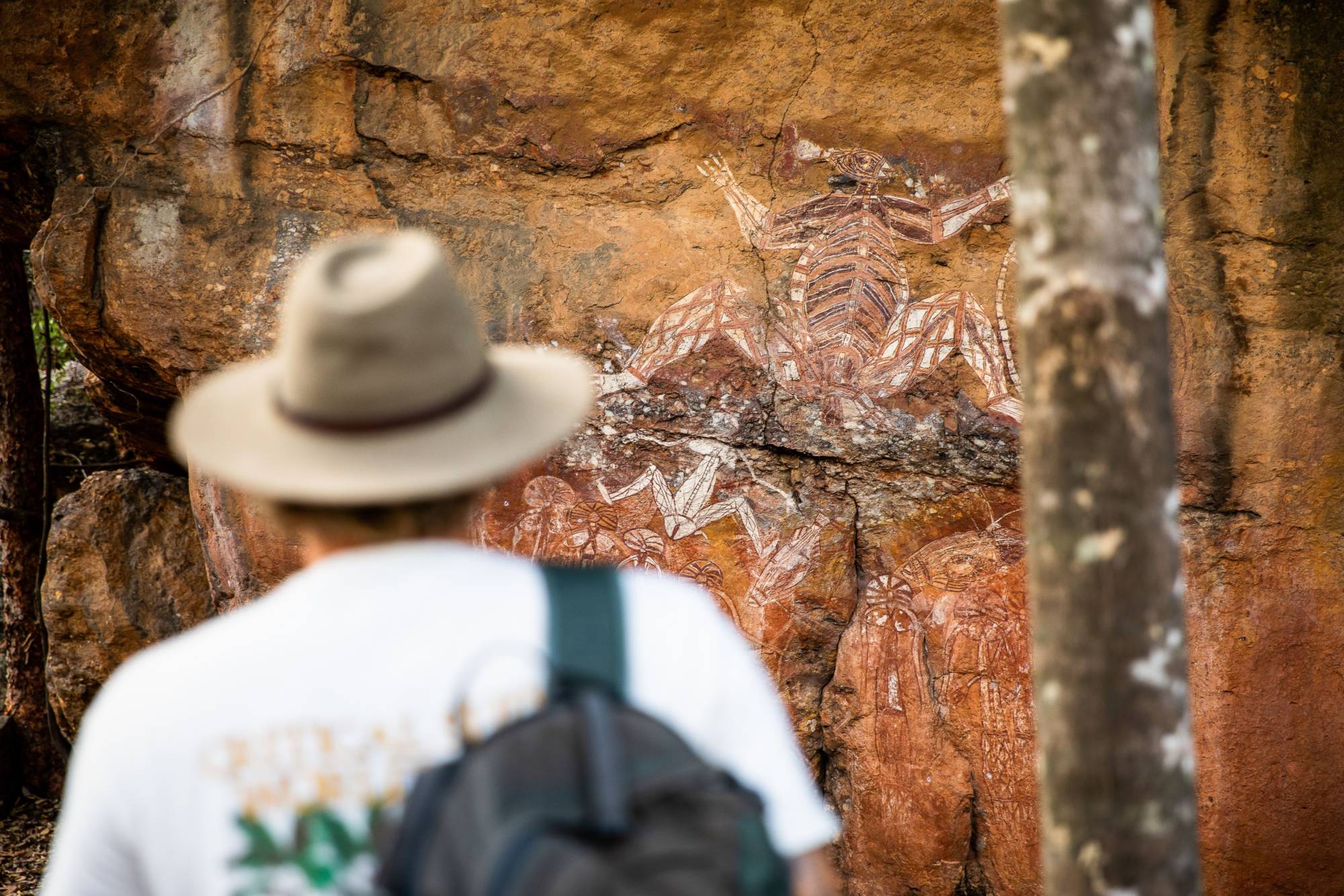 Ancient Aboriginal rock art painting in Kakadu National Park.
